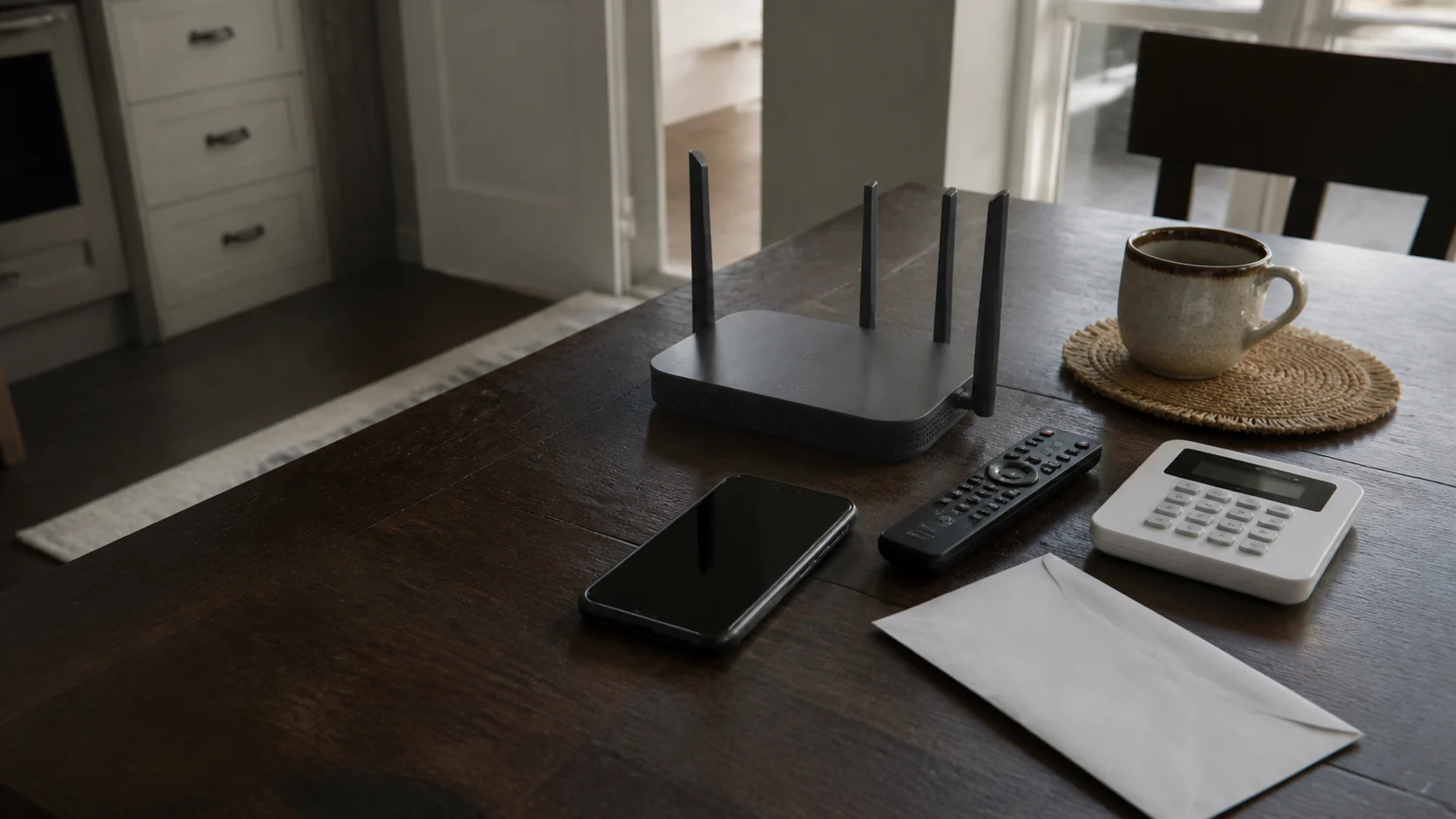 Household service devices arranged on a kitchen table